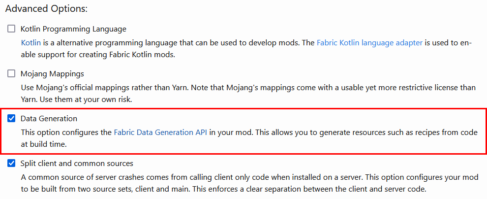 模板生成器上勾选的“数据生成”框