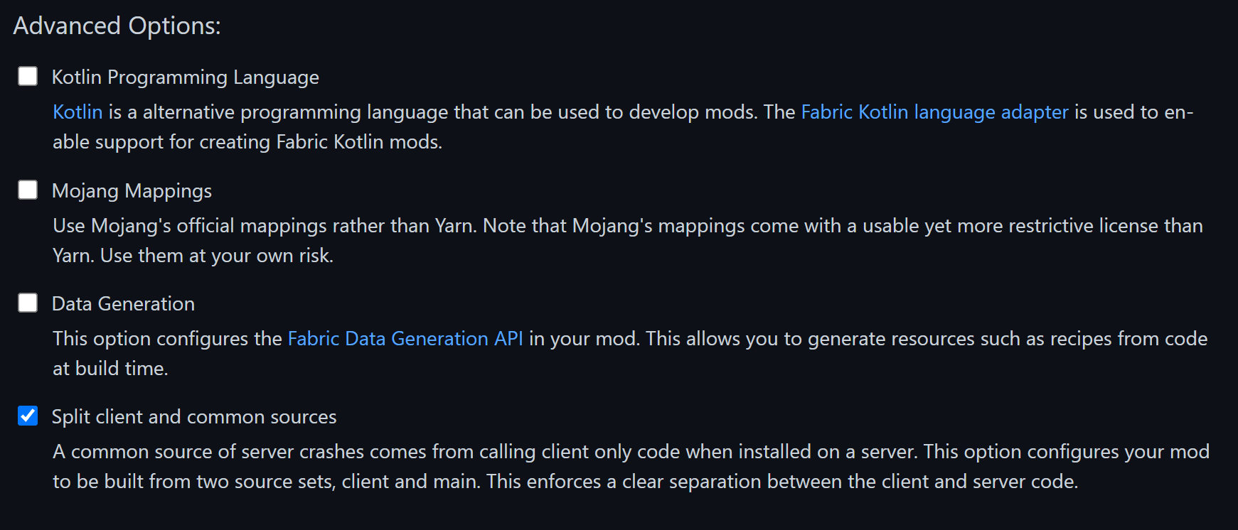 Секция расширенных настроек