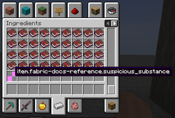 재료 아이템 그룹에 아이템이 추가된 모습